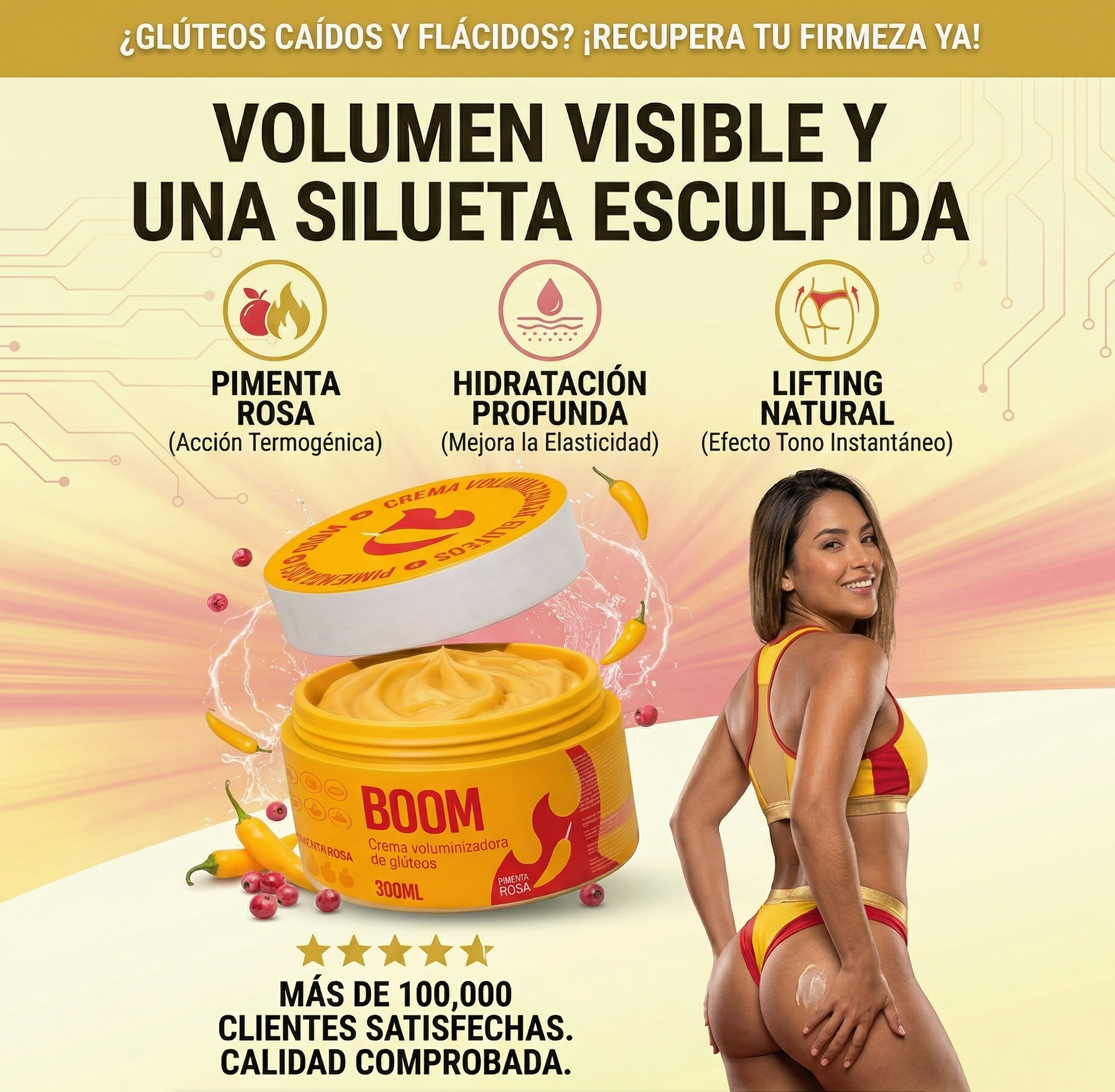 Boom: Crema para glúteos | Efecto lifting natural | Firmeza y volumen al instante