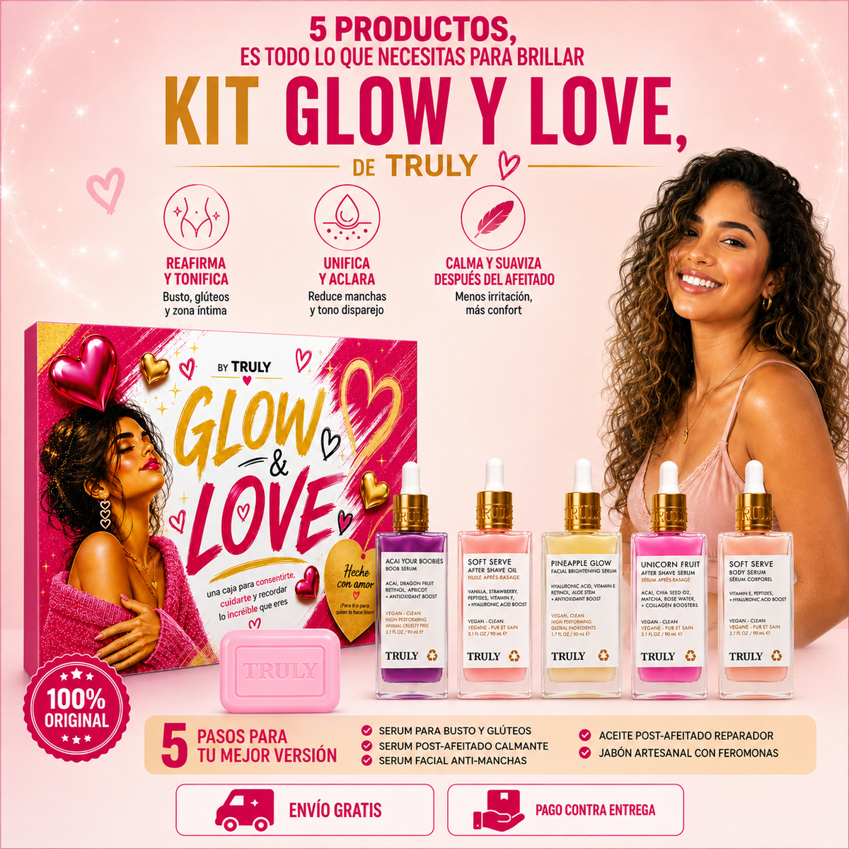 Caja de Cuidado y Belleza Total | Box Glow - Love | Rutina Reafirmante, Iluminadora y Despigmentante