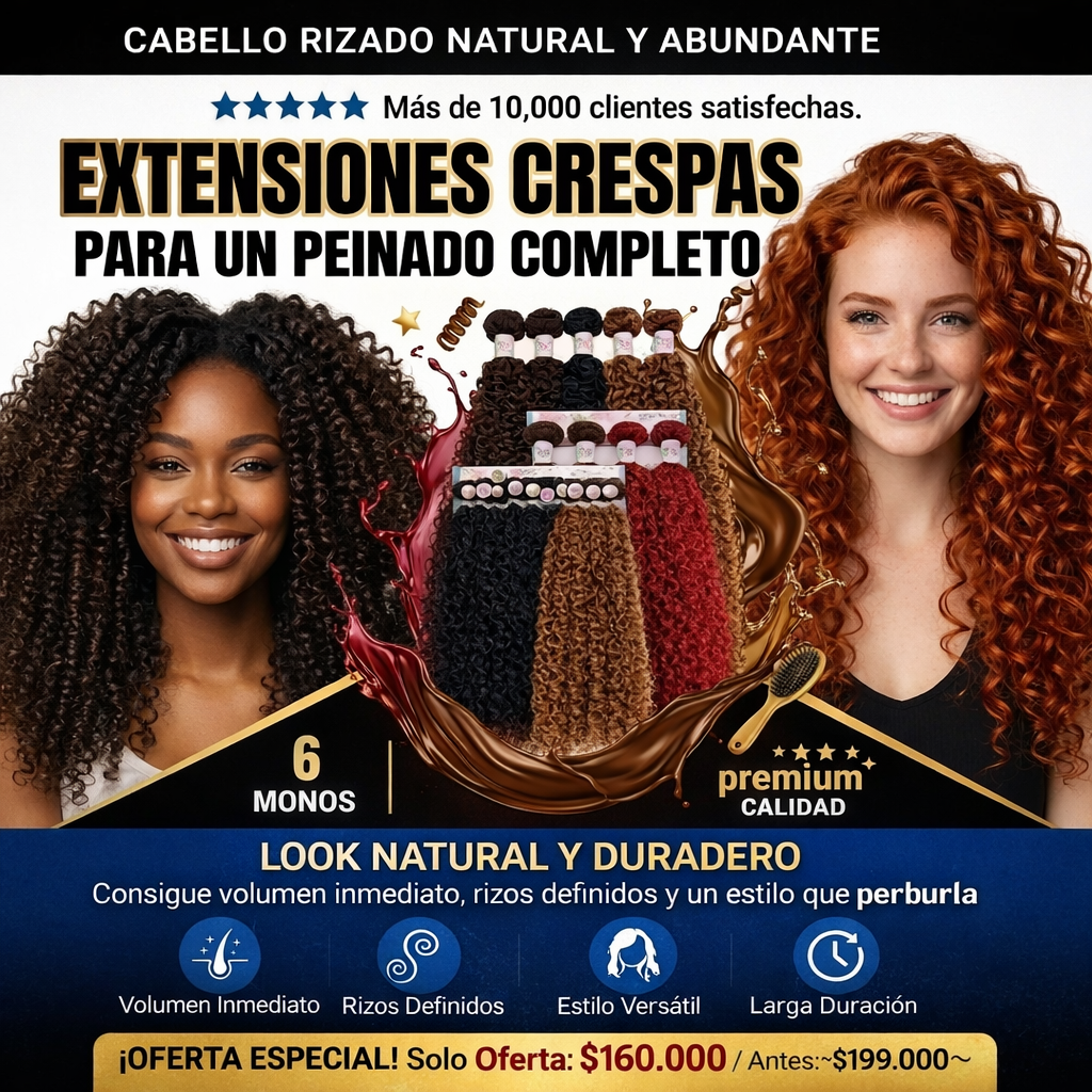 Extensiones Crespas SemiNaturales | 6 moños | 60 cm | Volumen Pro