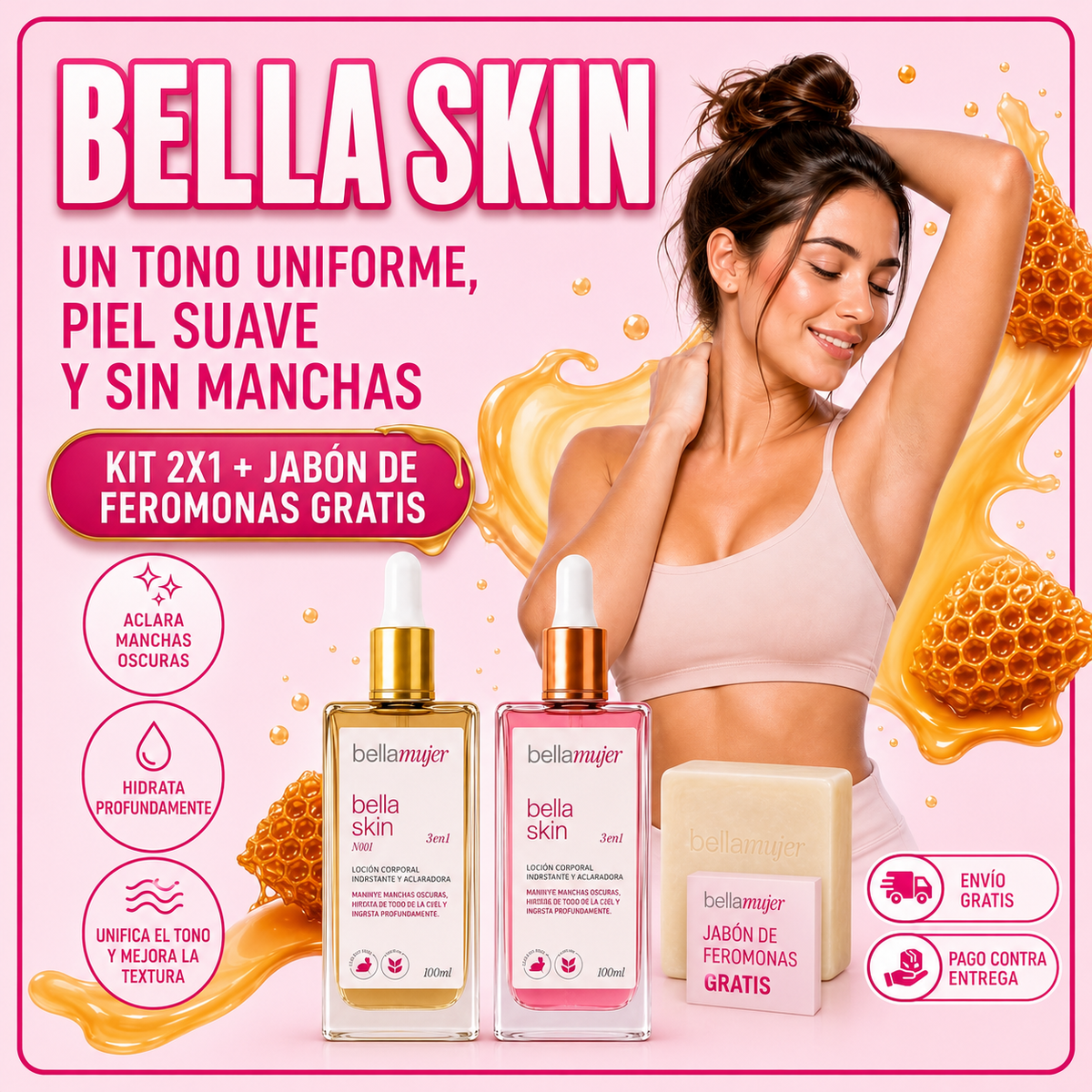 Kit 2x1 Bella Skin (Original y Miel) + Jabón de Feromonas Gratis | Piel Clara, Uniforme y Sin Manchas
